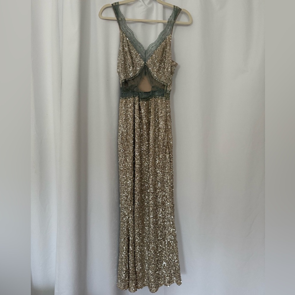 Never Fully Dressed Silver Sequin Cutout Maxi Dre… - image 6